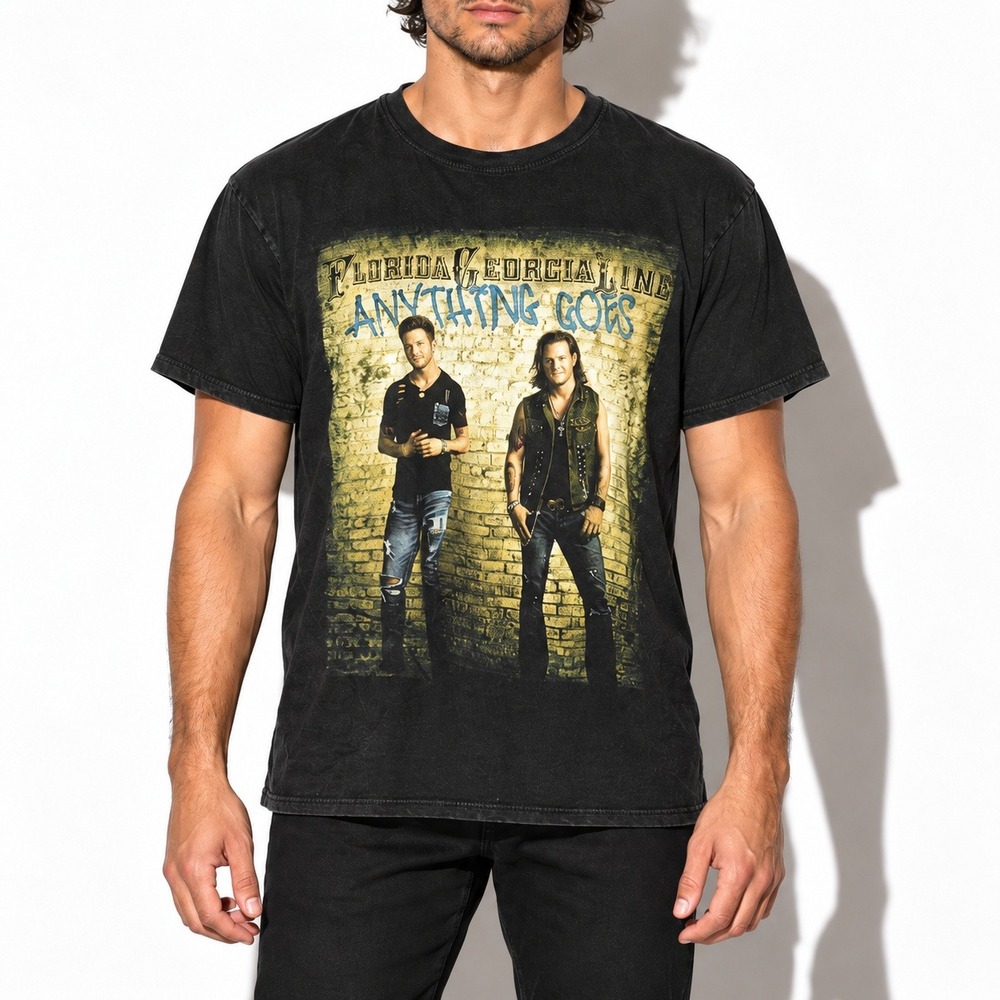 Florida Georgia Line Anything Goes Tour T Shirt Mens L Black Double Sided